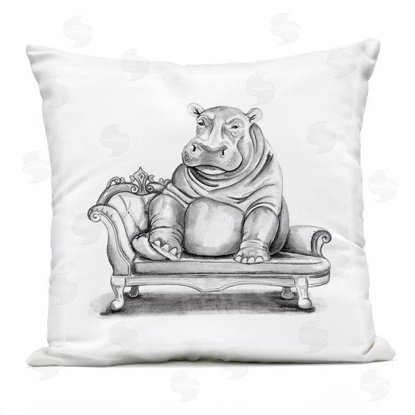 Stupell Industries Rachel Nieman | Hippo On Chaise Lounge Printed Throw Pillow