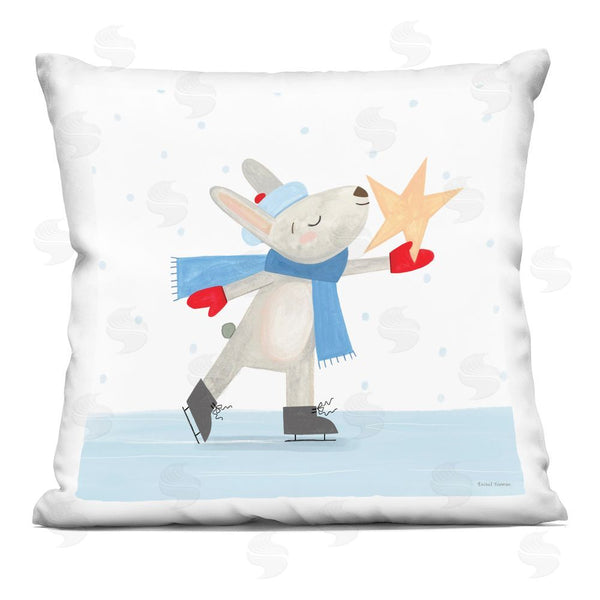 stupell industries Rachel Nieman | Ice Skating Bunny with Star Printed Throw Pillow