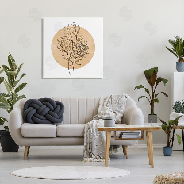 Stupell Industries Rachel Nieman | Minimal Flower Sprigs Lines Round Ochre Shape Wall Art