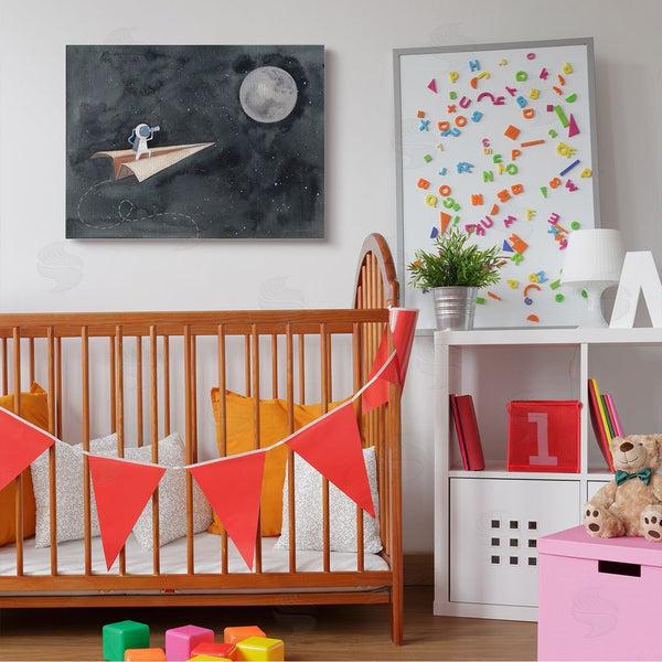 Stupell Industries Rachel Nieman | Paper Airplane Flying In Outer Space Astronaut Moon Wall Art