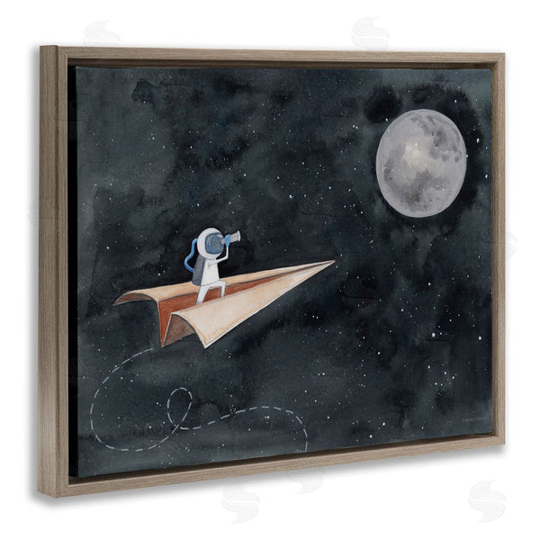 Stupell Industries Rachel Nieman | Paper Airplane Flying In Outer Space Astronaut Moon Wall Art