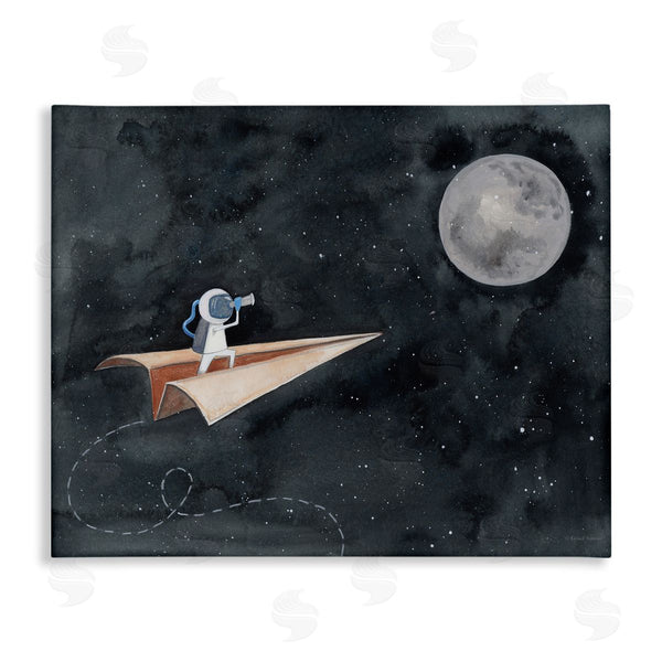 stupell industries Rachel Nieman | Paper Airplane Flying in Outer space Astronaut Moon Wall Art