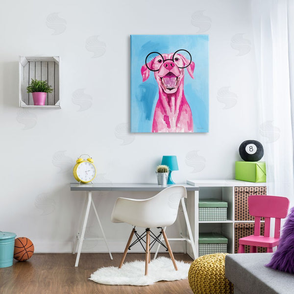 Stupell Industries Rachel Nieman | Pink & Blue Happy Dog Wall Art