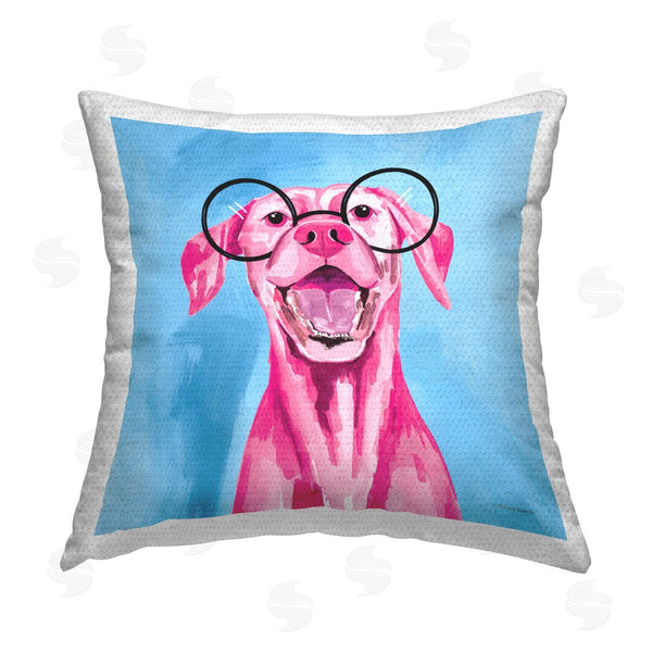 Stupell Industries Rachel Nieman | Pink Dog In Glasses Printed Throw Pillow