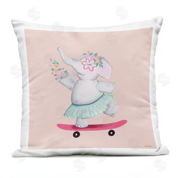 Stupell Industries Rachel Nieman | Skateboarding Elephant With Flowers Throw Pillow
