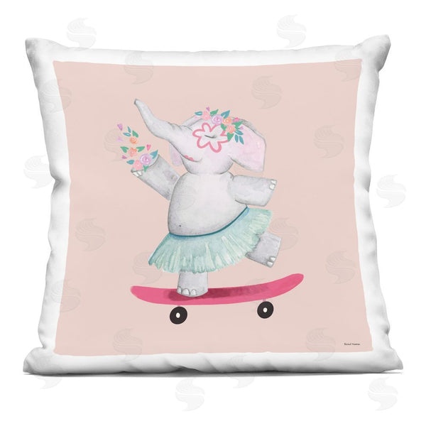 stupell industries Rachel Nieman | Skateboarding Elephant with Flowers Throw Pillow