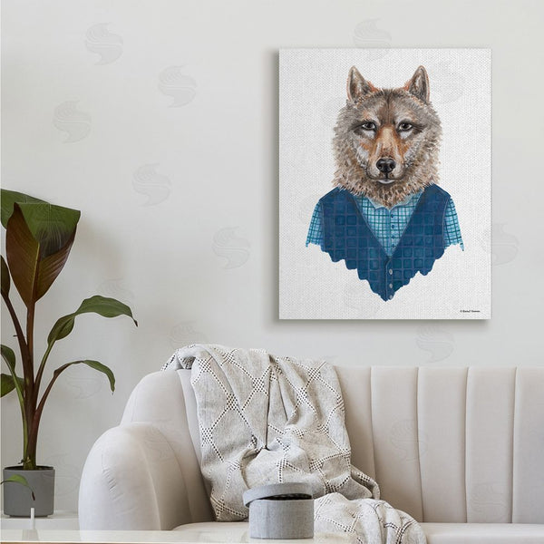 Stupell Industries Rachel Nieman | Wolf In Human Clothing Plaid Patterned Shirt Vest Wall Art