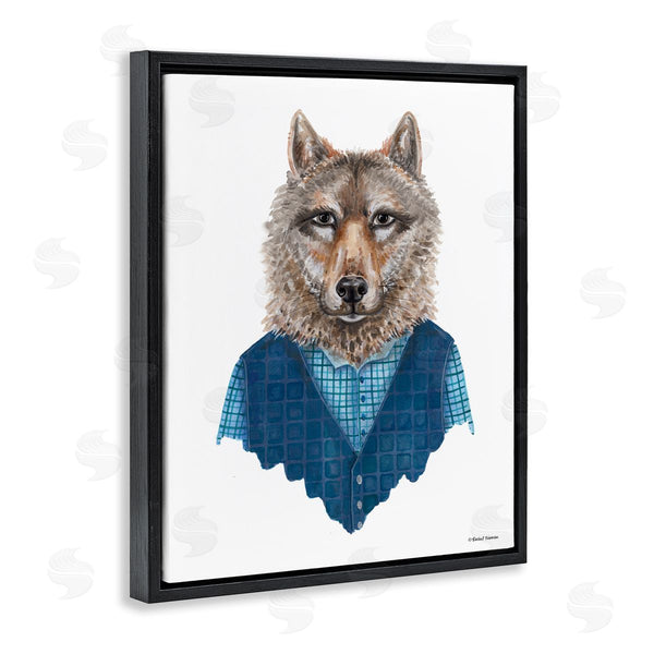Stupell Industries Rachel Nieman | Wolf In Human Clothing Plaid Patterned Shirt Vest Wall Art