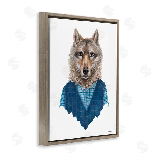 Stupell Industries Rachel Nieman | Wolf In Human Clothing Plaid Patterned Shirt Vest Wall Art