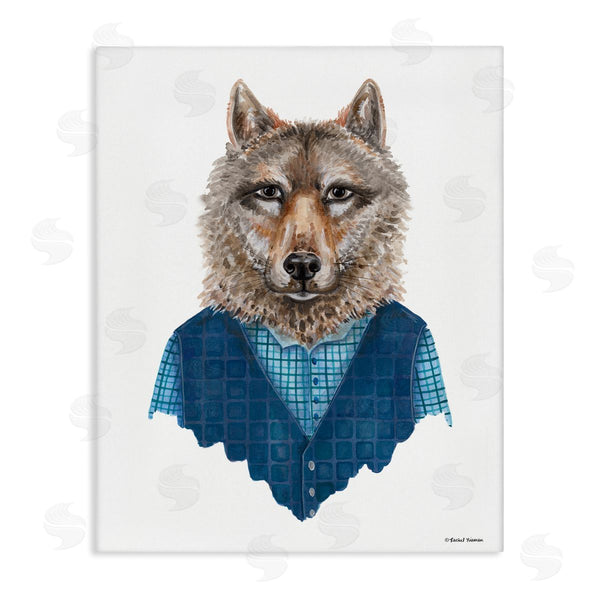stupell industries Rachel Nieman | Wolf In Human Clothing Plaid Patterned Shirt Vest Wall Art