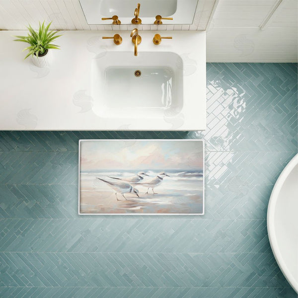 Stupell Industries Ramona Murdock | Blue Haven Bay Sandpipers Plush Bath Mat