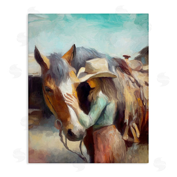 stupell industries Ramona Murdock | Cowgirl Petting Horse Wall Art