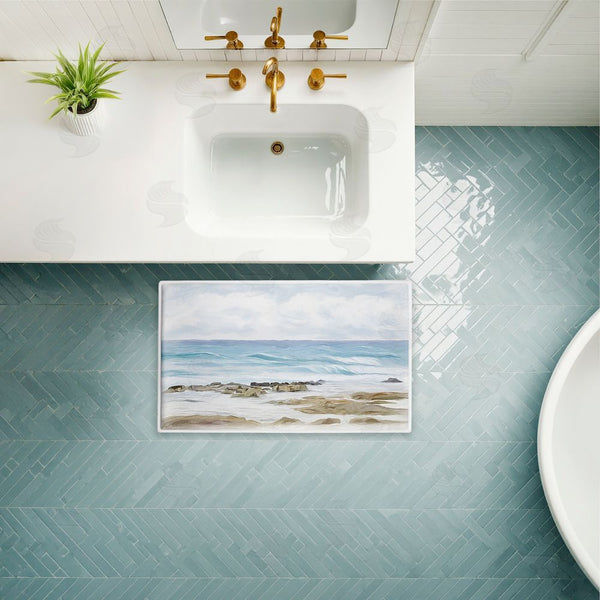 Stupell Industries Ramona Murdock | Wave Therapy Rocky Shore Plush Bath Mat