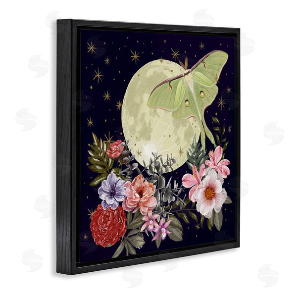 Stupell Industries Raquel Maciel | Calming Nighttime Luna Moth Flying Moon Flowers Wall Art