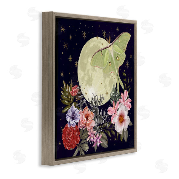 Stupell Industries Raquel Maciel | Calming Nighttime Luna Moth Flying Moon Flowers Wall Art