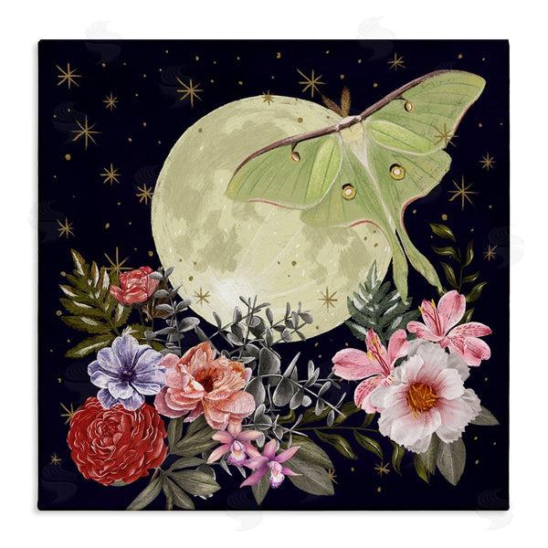 stupell industries Raquel Maciel | Calming Nighttime Luna Moth Flying Moon Flowers Wall Art