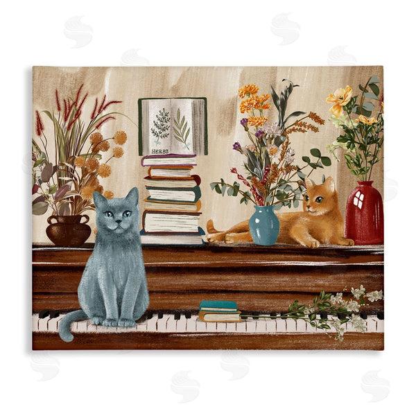 stupell industries Raquel Maciel | Cats & Books on Piano Wall Art