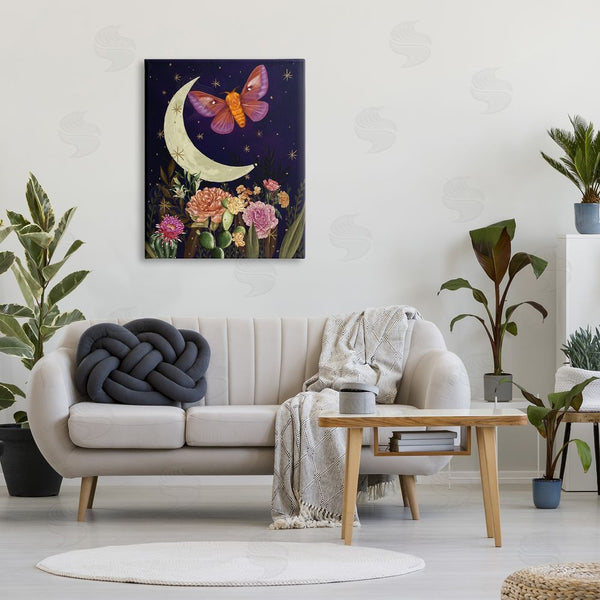 Stupell Industries Raquel Maciel | Lunar Butterfly Flying Night Sky Floral Garden Wall Art