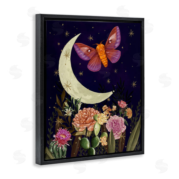 Stupell Industries Raquel Maciel | Lunar Butterfly Flying Night Sky Floral Garden Wall Art