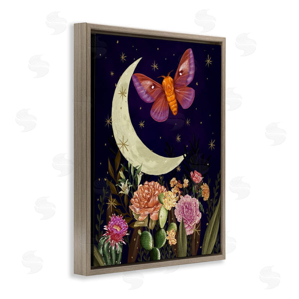 Stupell Industries Raquel Maciel | Lunar Butterfly Flying Night Sky Floral Garden Wall Art