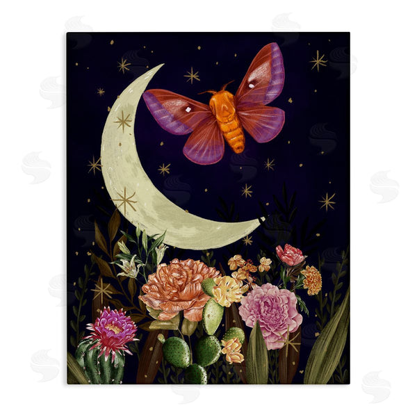 stupell industries Raquel Maciel | Lunar Butterfly Flying Night Sky Floral Garden Wall Art