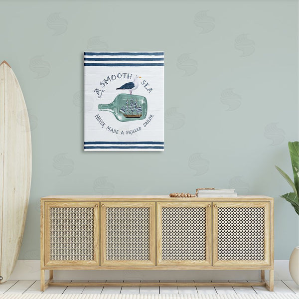 Stupell Industries Raquel Maciel | Ship In Bottle Seagull Striped Nautical Phrase Wall Art