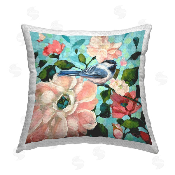 Stupell Industries Raquel Roth | Blue Bird & Bold Flowers Printed Throw Pillow