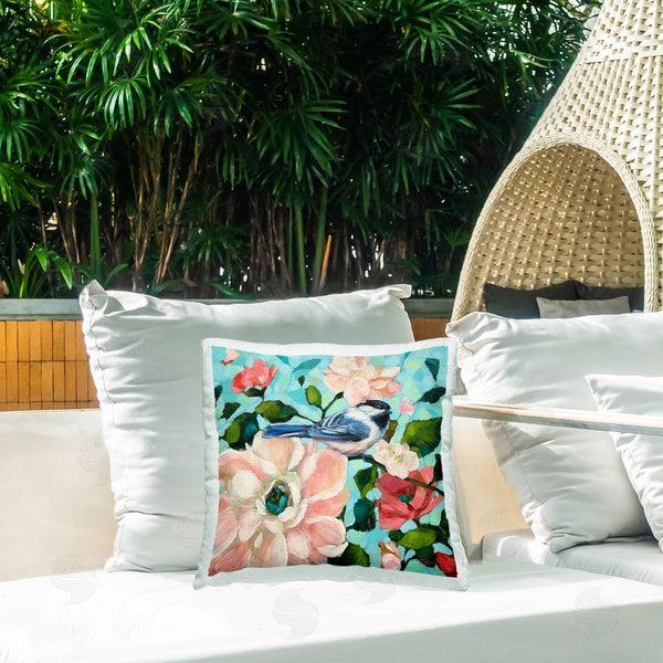 Stupell Industries Raquel Roth | Blue Bird & Bold Flowers Printed Throw Pillow