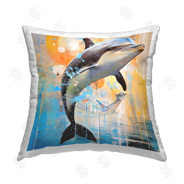 stupell industries Ray Powers | Abstract Splatter Dolphin Printed Throw Pillow
