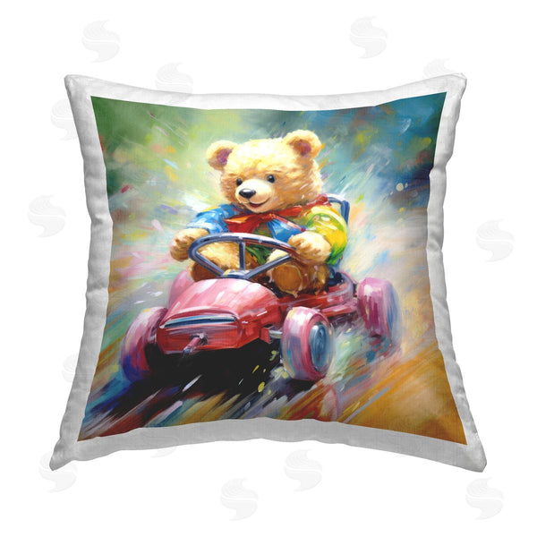 stupell industries Ray Powers | Bear Driving Go Kart Printed Throw Pillow