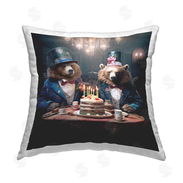 stupell industries Ray Powers | Bears with Party Cake Printed Throw Pillow