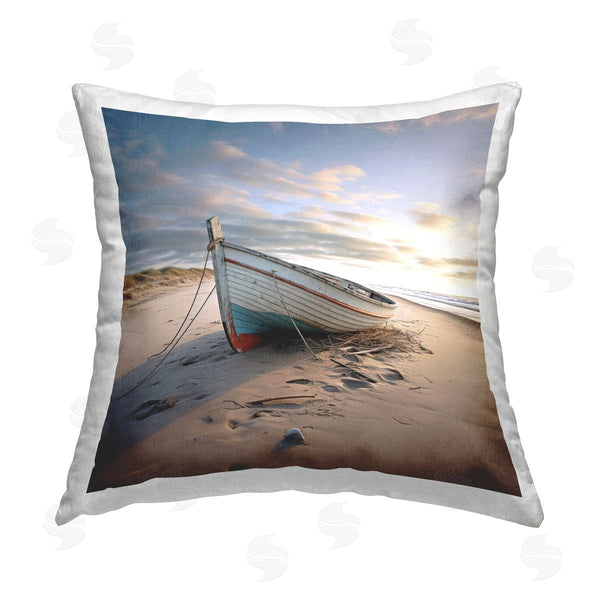stupell industries Ray Powers | Boat on Beach Sand Printed Throw Pillow