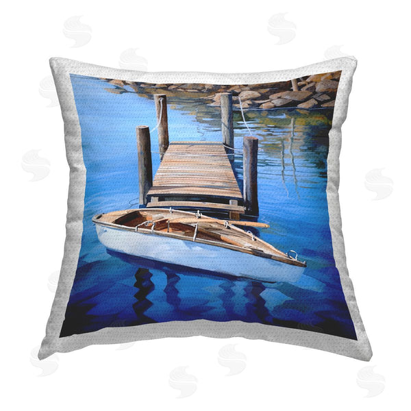 Stupell Industries Ray Powers | Docked Canoe Landscape Printed Throw Pillow