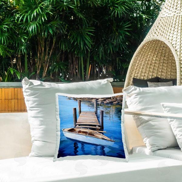 Stupell Industries Ray Powers | Docked Canoe Landscape Printed Throw Pillow