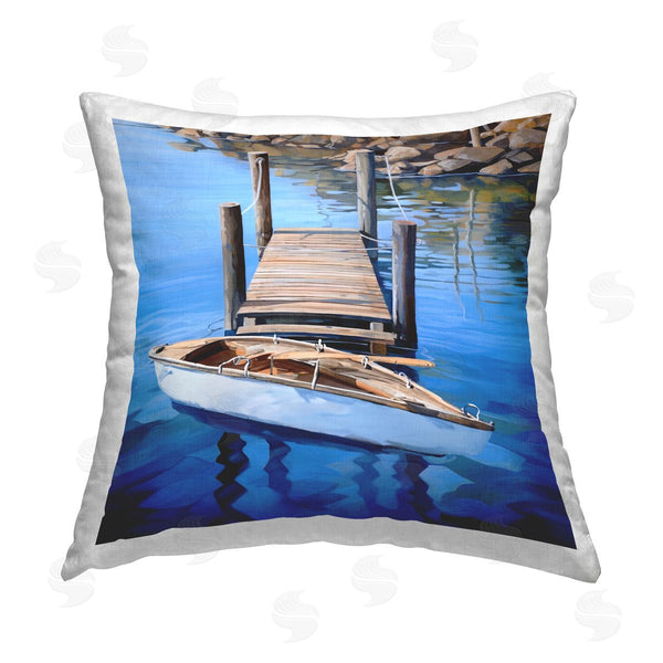 stupell industries Ray Powers | Docked Canoe Landscape Printed Throw Pillow
