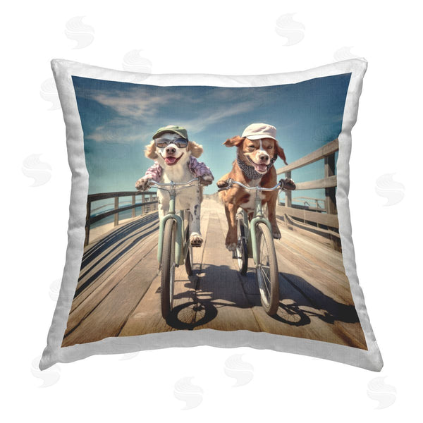 stupell industries Ray Powers | Dogs Cycling at Beach Printed Throw Pillow