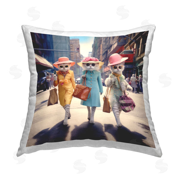 stupell industries Ray Powers | Glam Cats in City Printed Throw Pillow