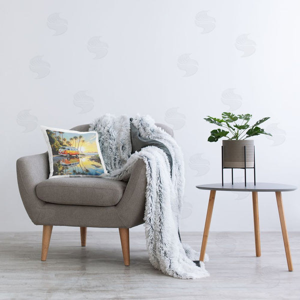 Stupell Industries Ray Powers | Minibus On Tropical Shore Printed Throw Pillow