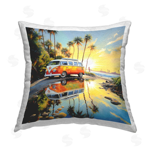Stupell Industries Ray Powers | Minibus On Tropical Shore Printed Throw Pillow