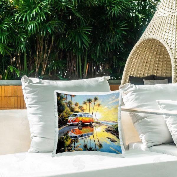 Stupell Industries Ray Powers | Minibus On Tropical Shore Printed Throw Pillow