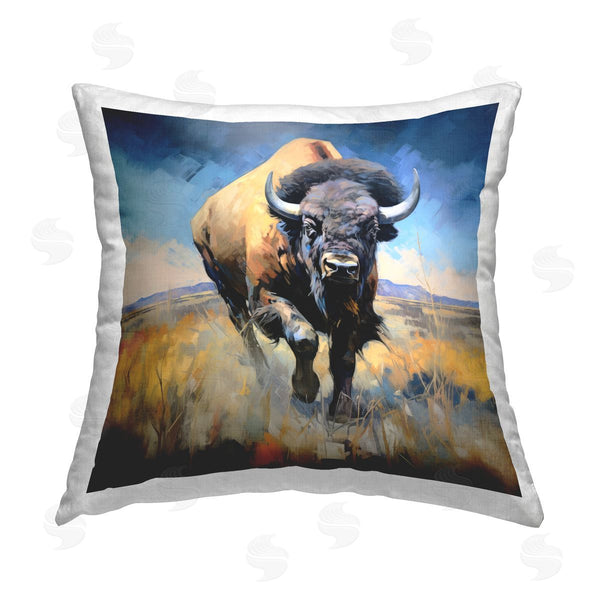 stupell industries Ray Powers | Modern Bison Landscape Printed Throw Pillow