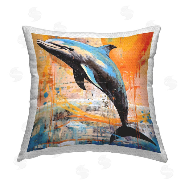 Stupell Industries Ray Powers | Orange Modern Dolphin Printed Throw Pillow