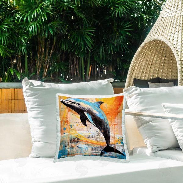 Stupell Industries Ray Powers | Orange Modern Dolphin Printed Throw Pillow