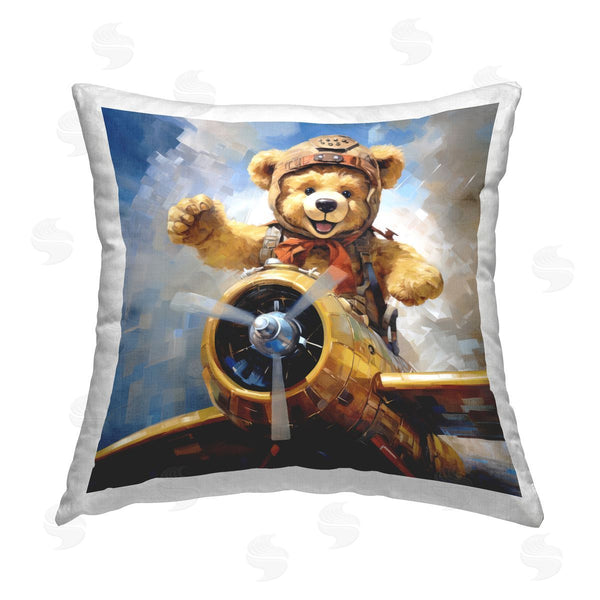 stupell industries Ray Powers | Pilot Bear in Clouds Printed Throw Pillow
