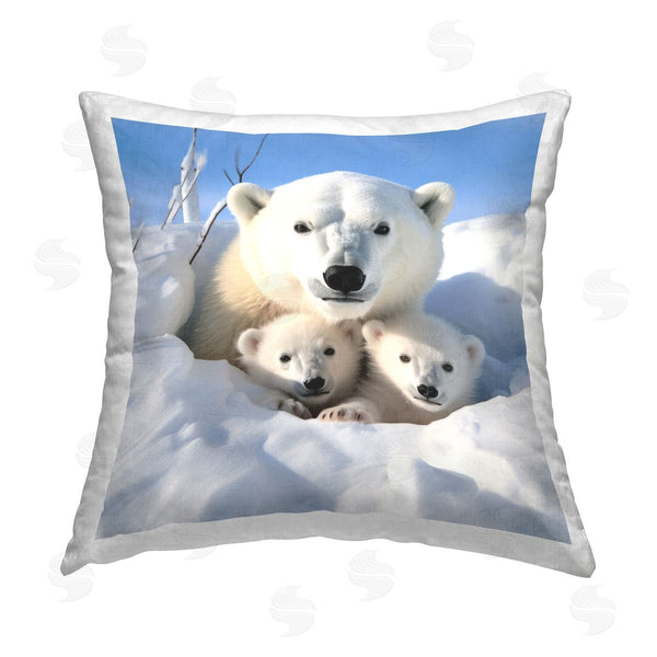 stupell industries Ray Powers | Polar Bear Cubs in Snow Printed Throw Pillow