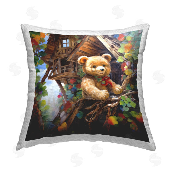Stupell Industries Ray Powers | Teddy Bear In Tree House Printed Throw Pillow