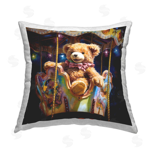 Stupell Industries Ray Powers | Teddy Bear On Carousel Printed Throw Pillow