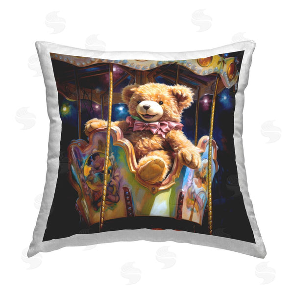 stupell industries Ray Powers | Teddy Bear on Carousel Printed Throw Pillow