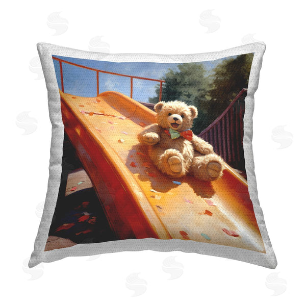 Stupell Industries Ray Powers | Teddy Bear On Slide Printed Throw Pillow