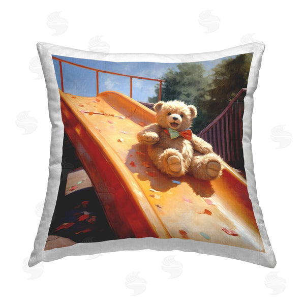 stupell industries Ray Powers | Teddy Bear on Slide Printed Throw Pillow